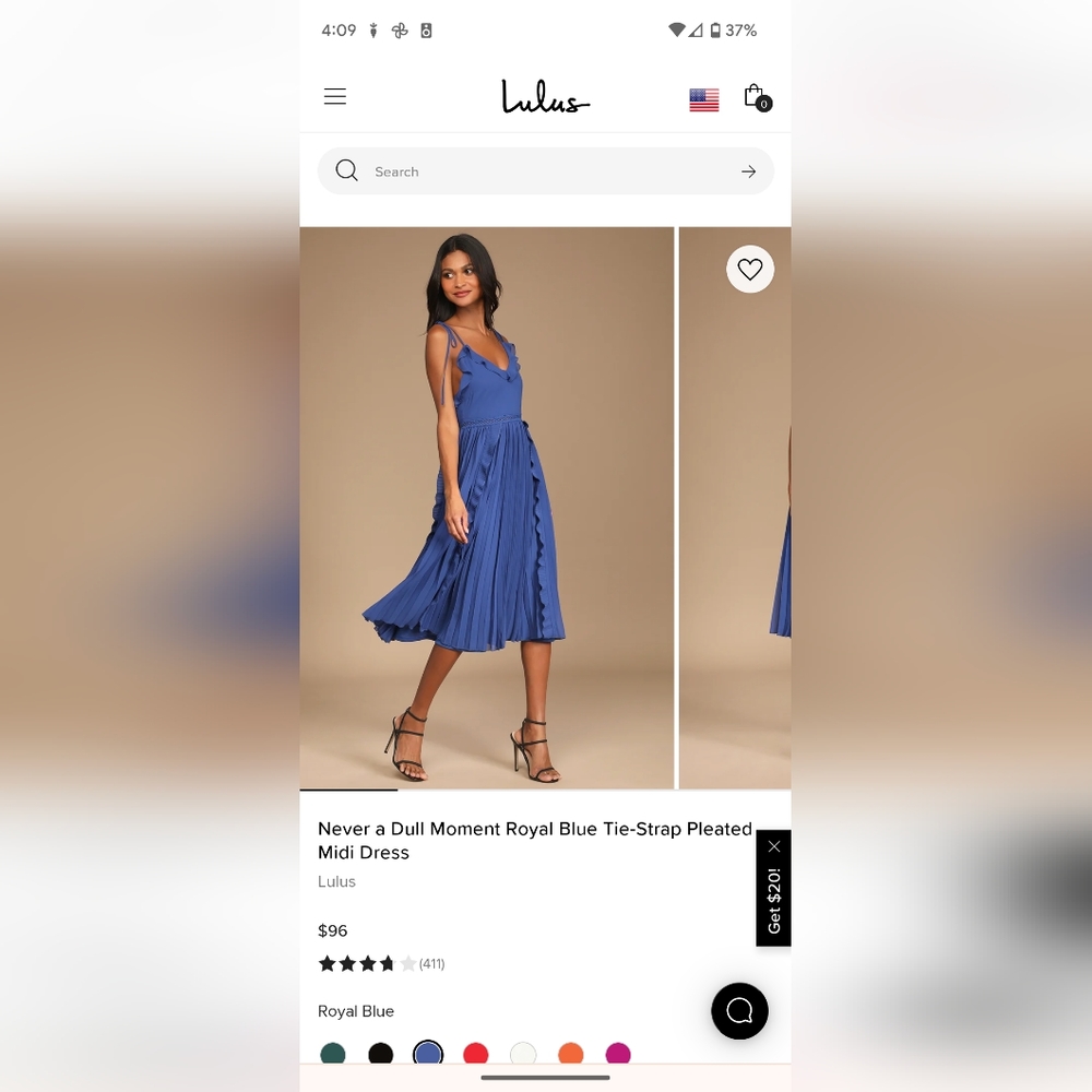 Lulu's Blue Pleated Midi Dress Size Medium